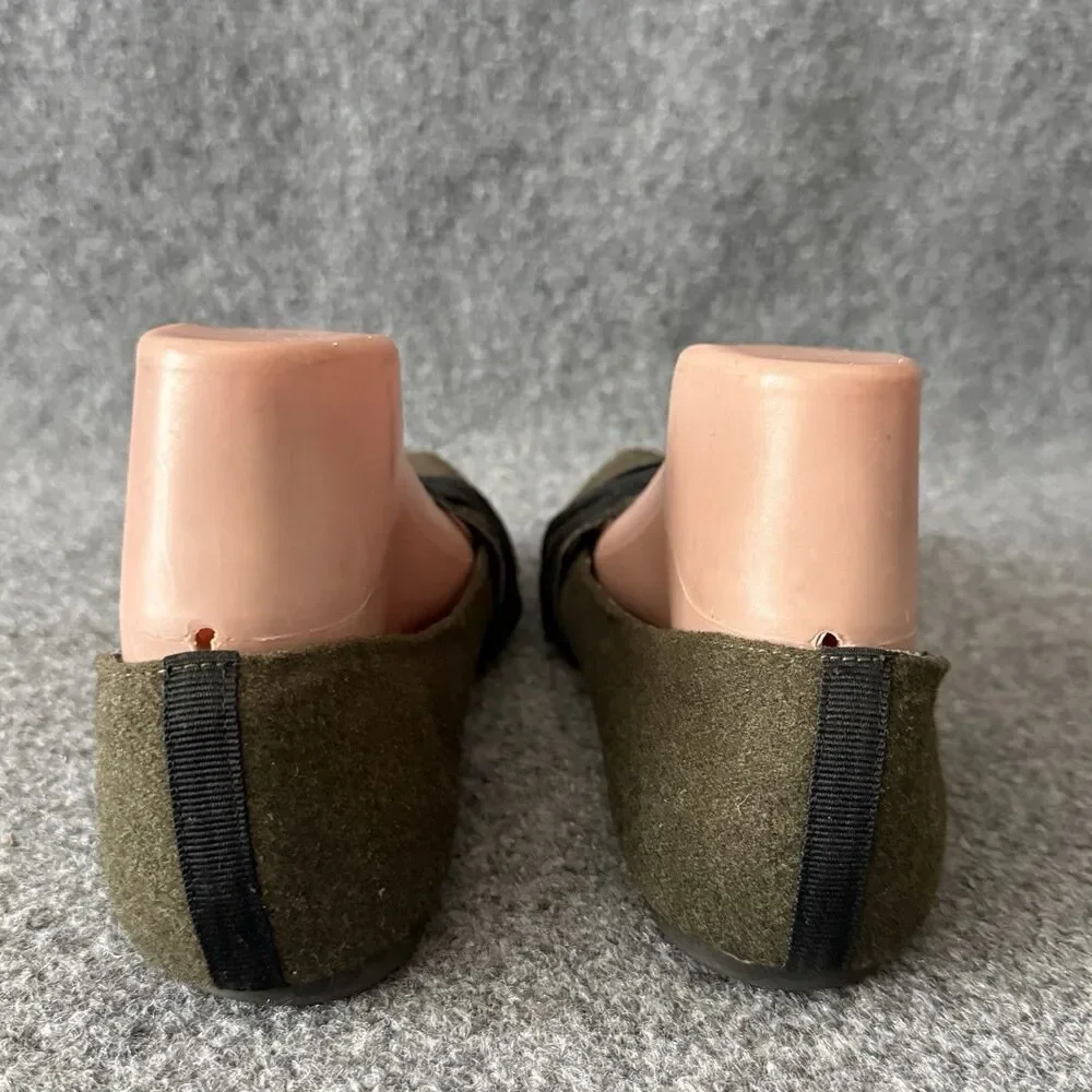 Rampage Olive Green Pointed Toe Wool Ballet Flats Strappy Toe Details Size 8 M